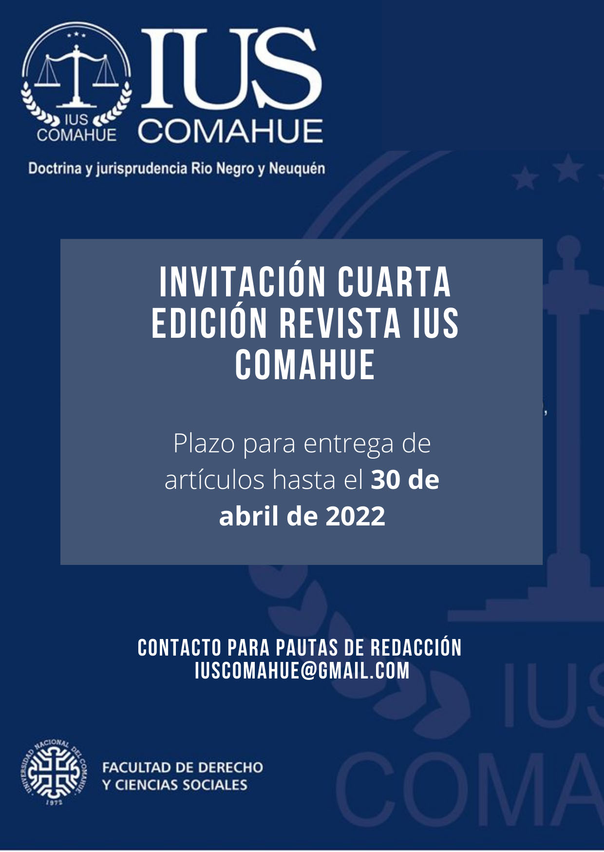 INVITACIÓN A PARTICIPAR EN LA CUARTA EDICIÓN DE LA REVISTA IUS COMAHUE